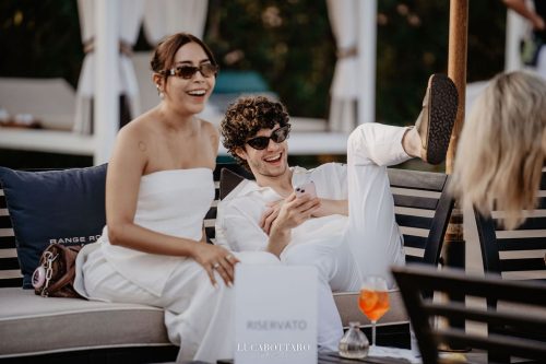 White Dress beach party at Savoy Beach Club Paestum for a destination wedding.