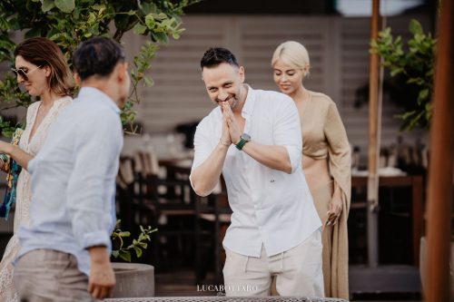 White Dress beach party at Savoy Beach Club Paestum for a destination wedding.