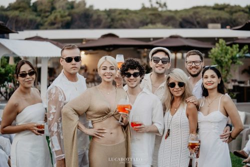 White Dress beach party at Savoy Beach Club Paestum for a destination wedding.